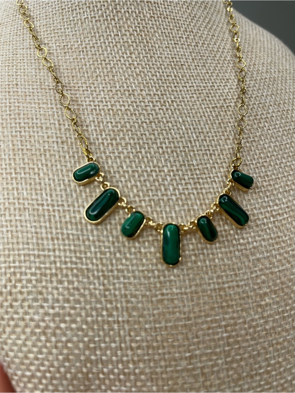 Plunder Gold-Tone Necklace with Green Cabochon Drops
